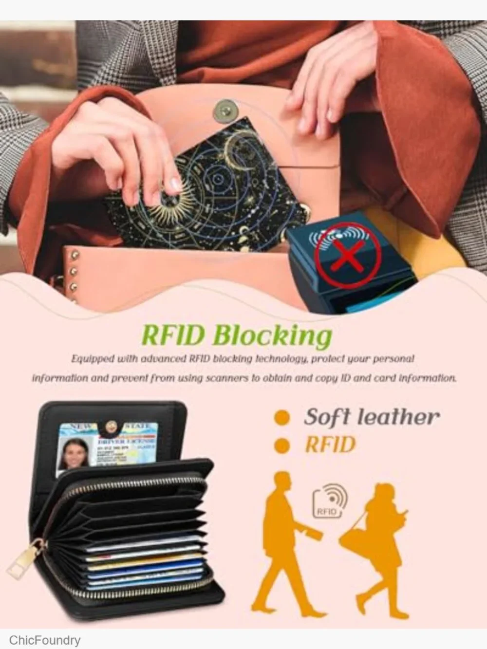 RFID Accordion Card Holder Wallet for Women Large Capacity Zip Around